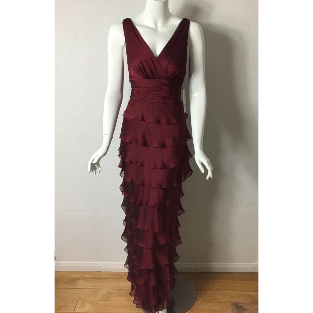 New With Tags Patra Red V Neck Sleeveless Ruffle Maxi Gown Dress